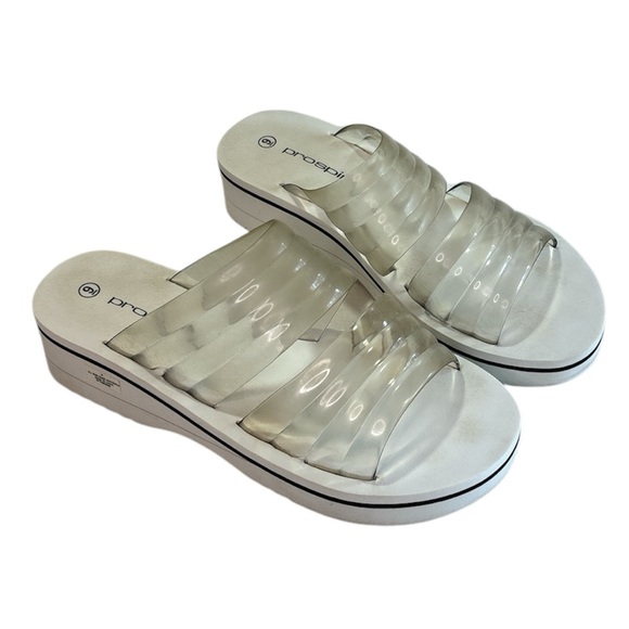PRO SPIRIT Women's Open Toe PU Clear Two Straps Slip On Sandal Size 9 White - Picture 1 of 7